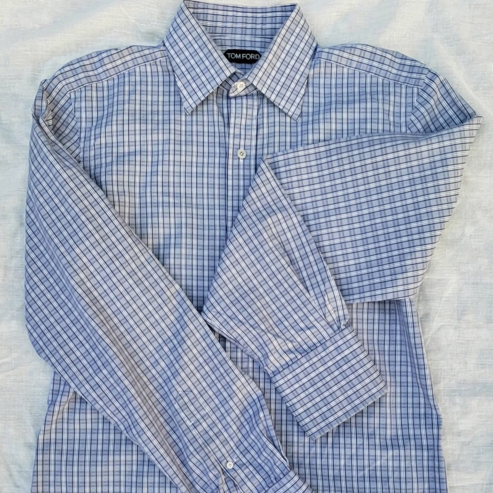 Tom Ford Navy/White Plaid Pattern Dress Shirt